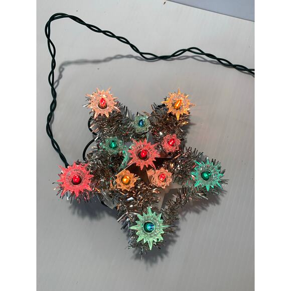 Vintage Silver Garland Small Star 11 Light Christmas Tree Topper - Picture 2 of 6